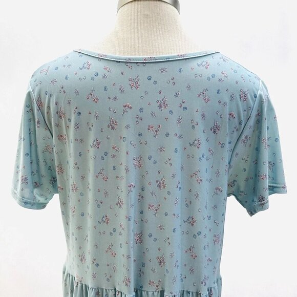 FOXCLUB Women Short Sleeve Pullover Casual Blue Floral Print Long Dress Medium - Picture 7 of 11